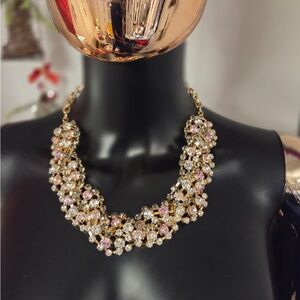 Elegant Gold and Pink Floral Necklace